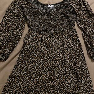 Hollister Black Floral Smocked Dress